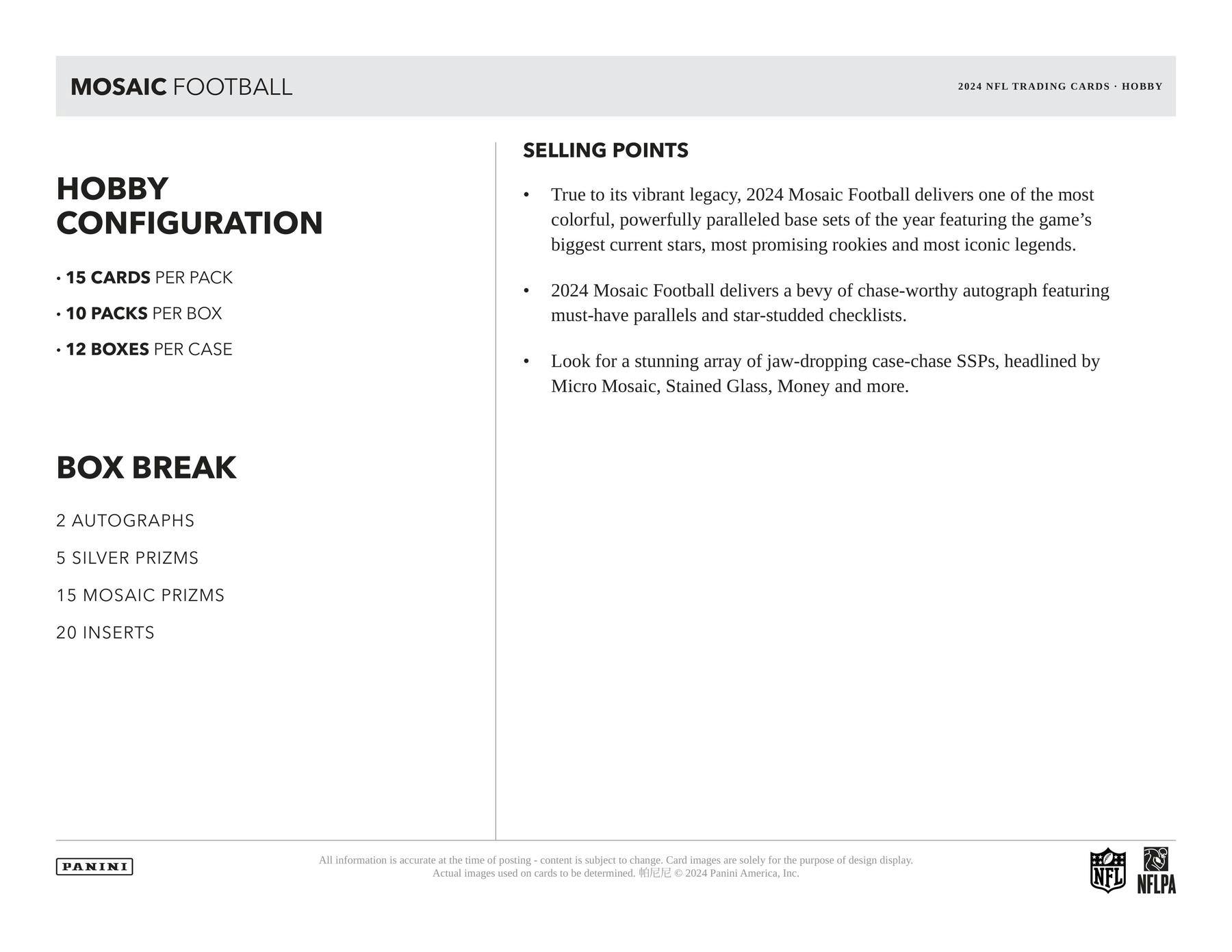 2024 Panini Mosaic Football Hobby Box - Miraj Trading
