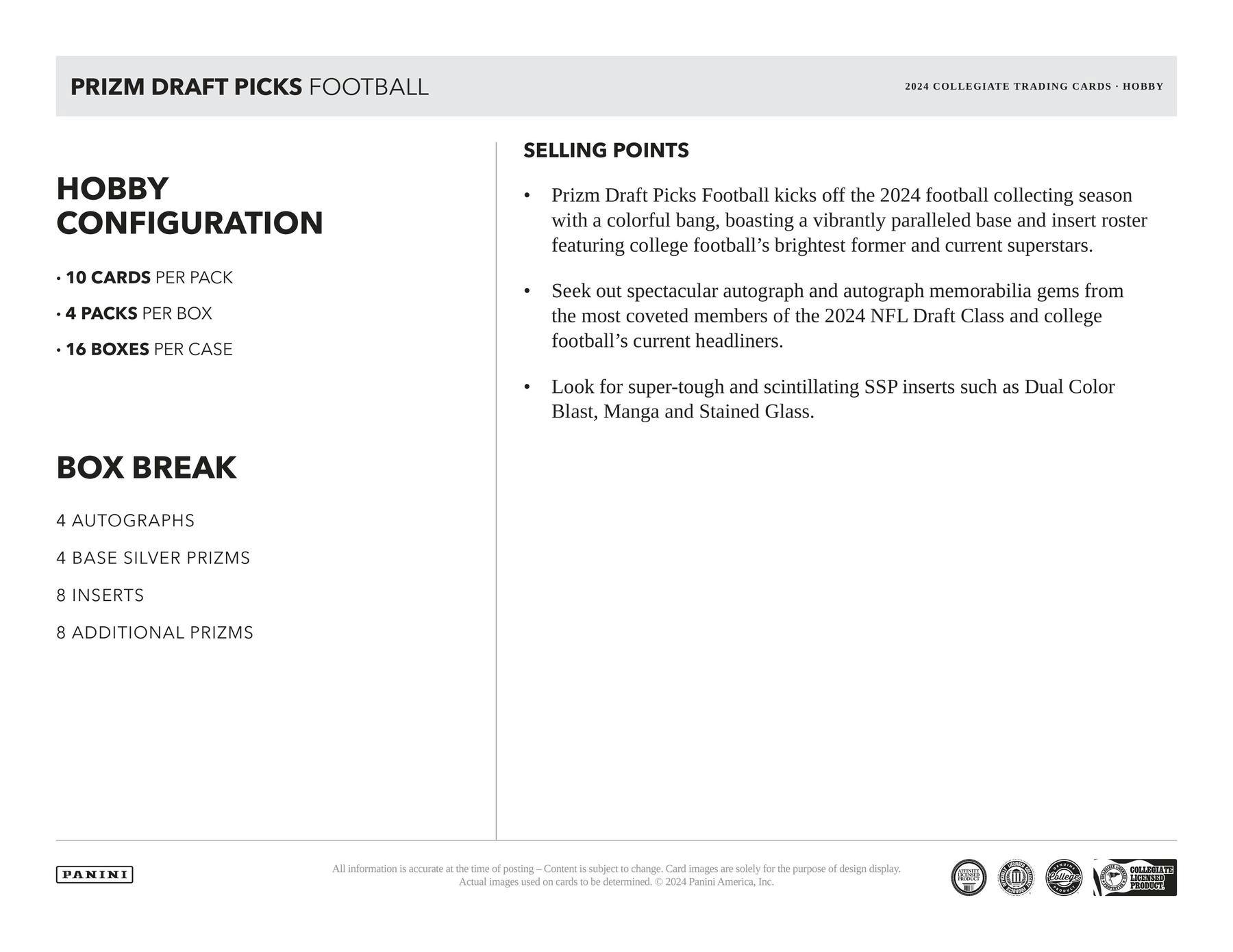 2024 Panini Prizm Draft Picks Football Hobby Box - Miraj Trading