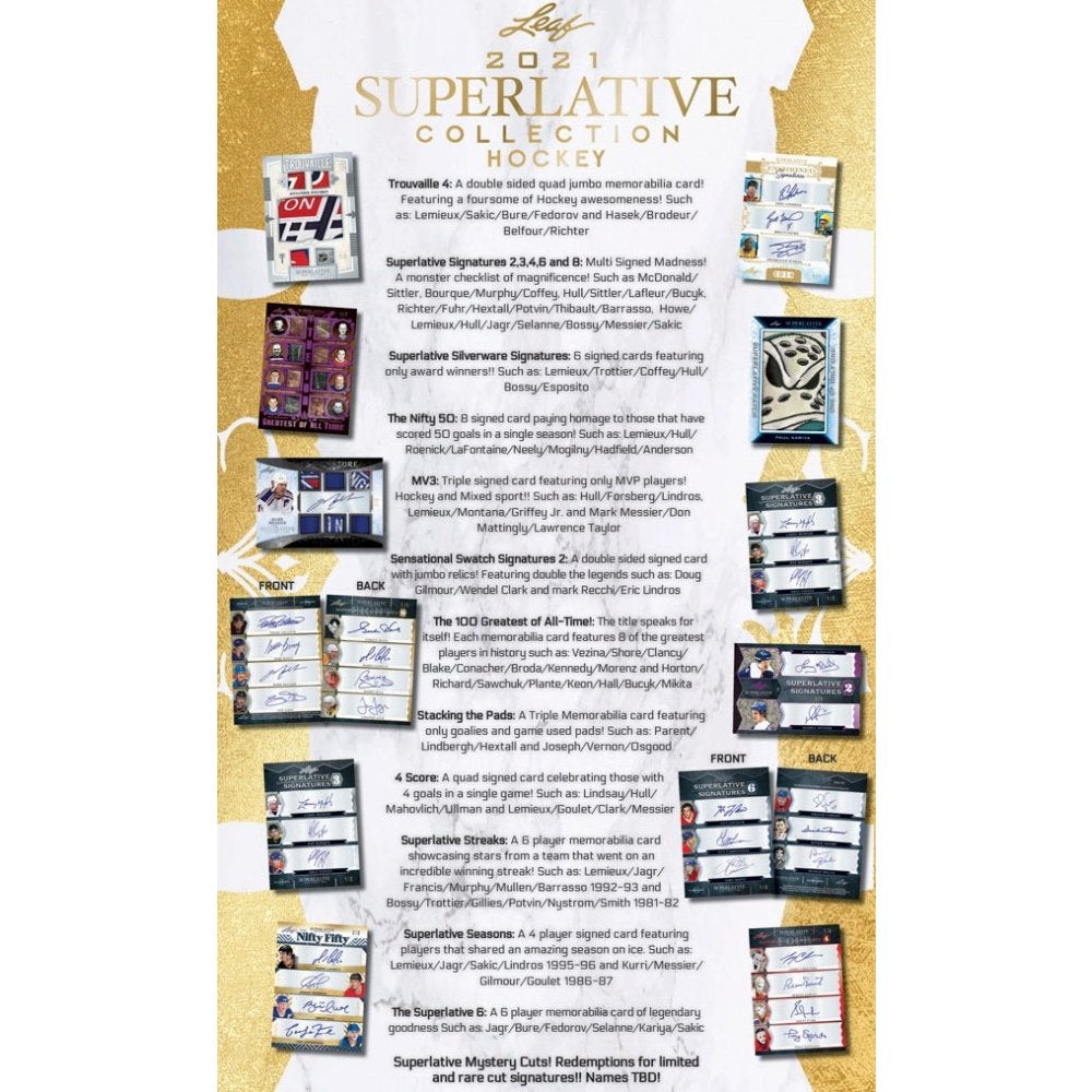 2020-21 Leaf Superlative Collection Hockey Hobby Case (Case of 10 Boxes) (Pre-Order) - Miraj Trading