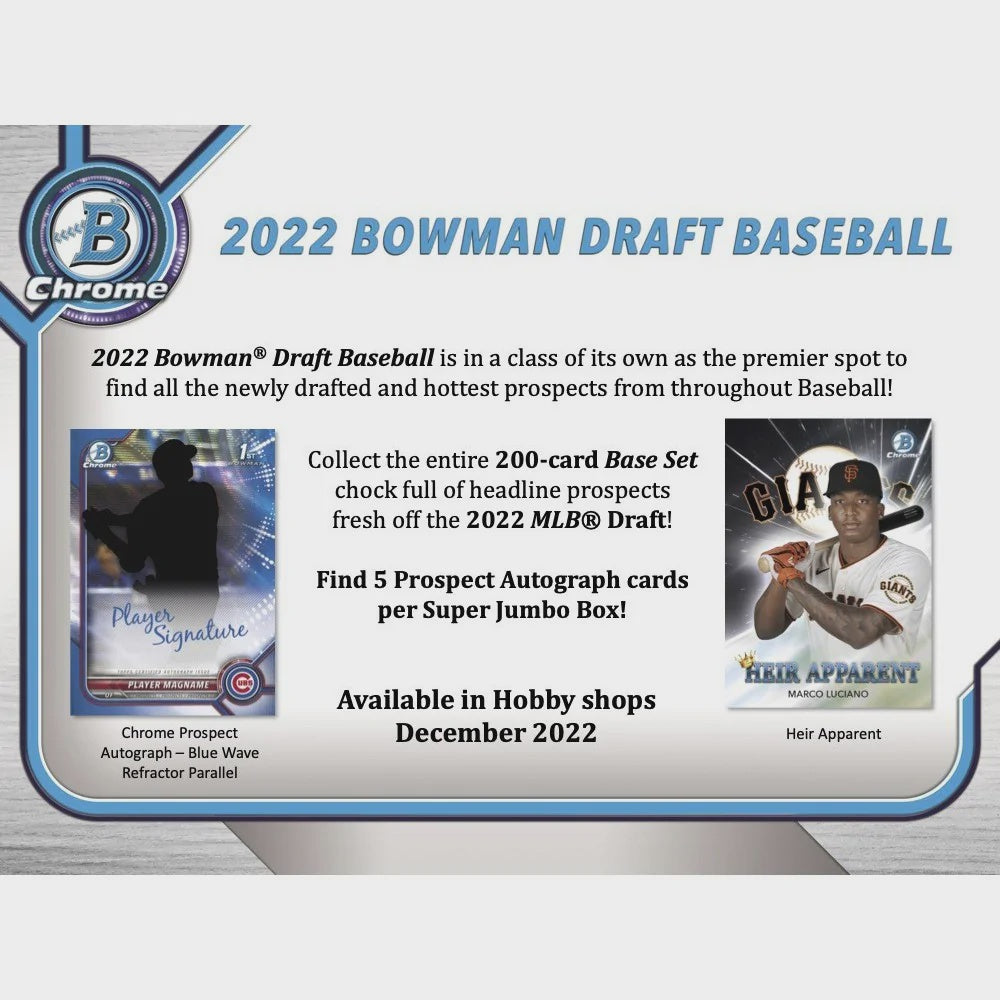 2022 Topps Baseball Bowman Draft Super Jumbo Box - Sourabh - Miraj Trading
