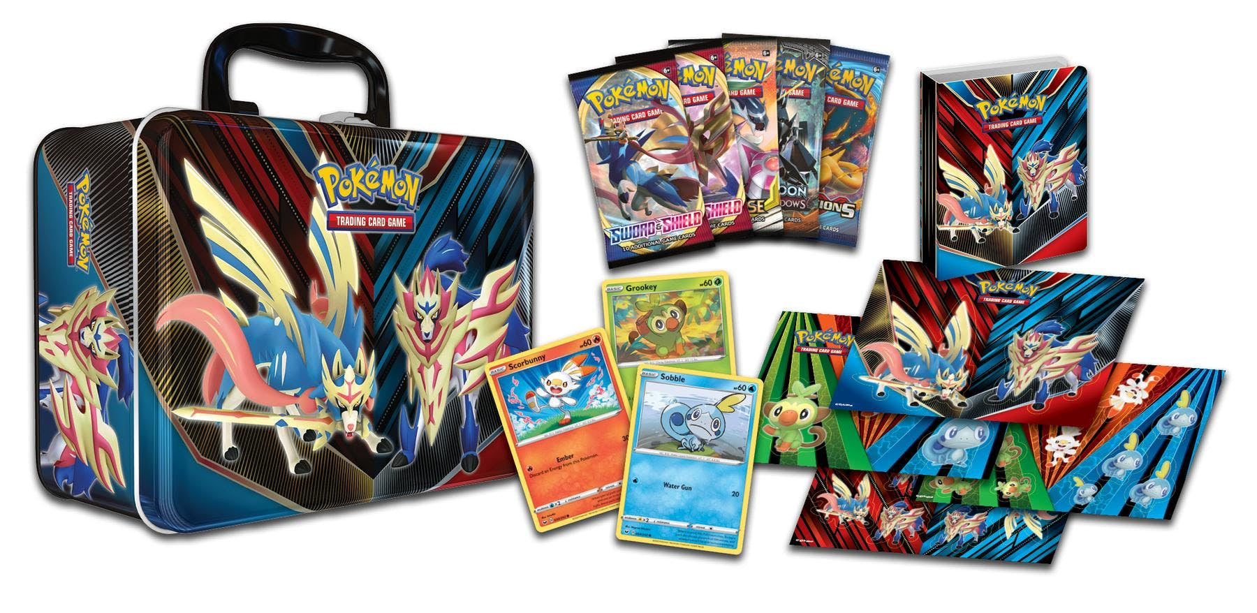 pokemon trading card game spring collectors chest tin 2020 and four sticker sheets Daily Dose Of War Commander Deck:The Host of Mordor Pikachu Played stand