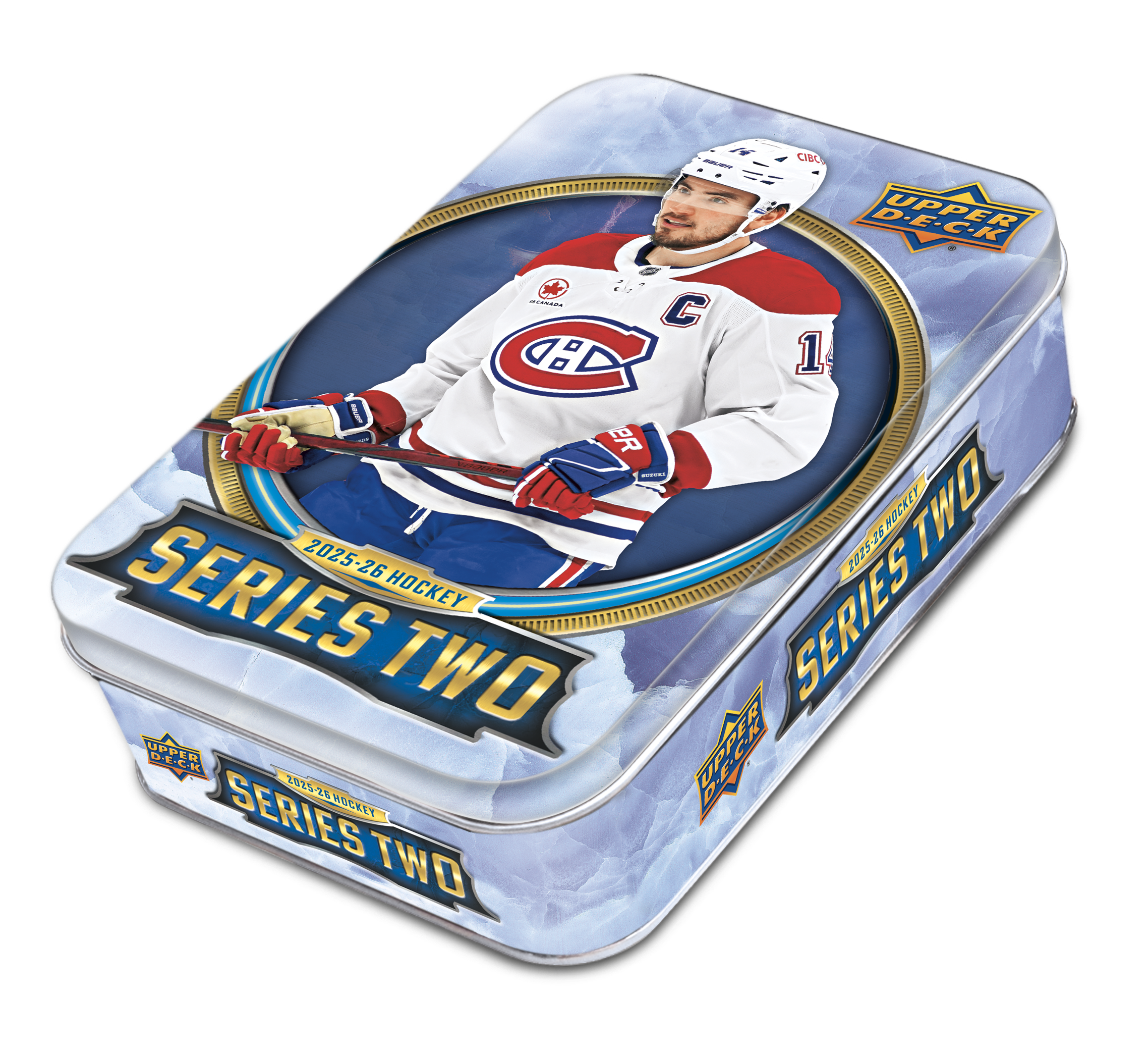 Hockey trading card series two tin with player image nick suzuki and branding