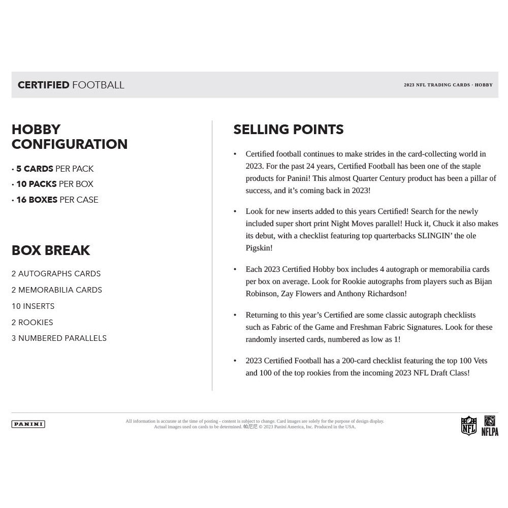 2023 Panini Certified Football Hobby Box - Miraj Trading