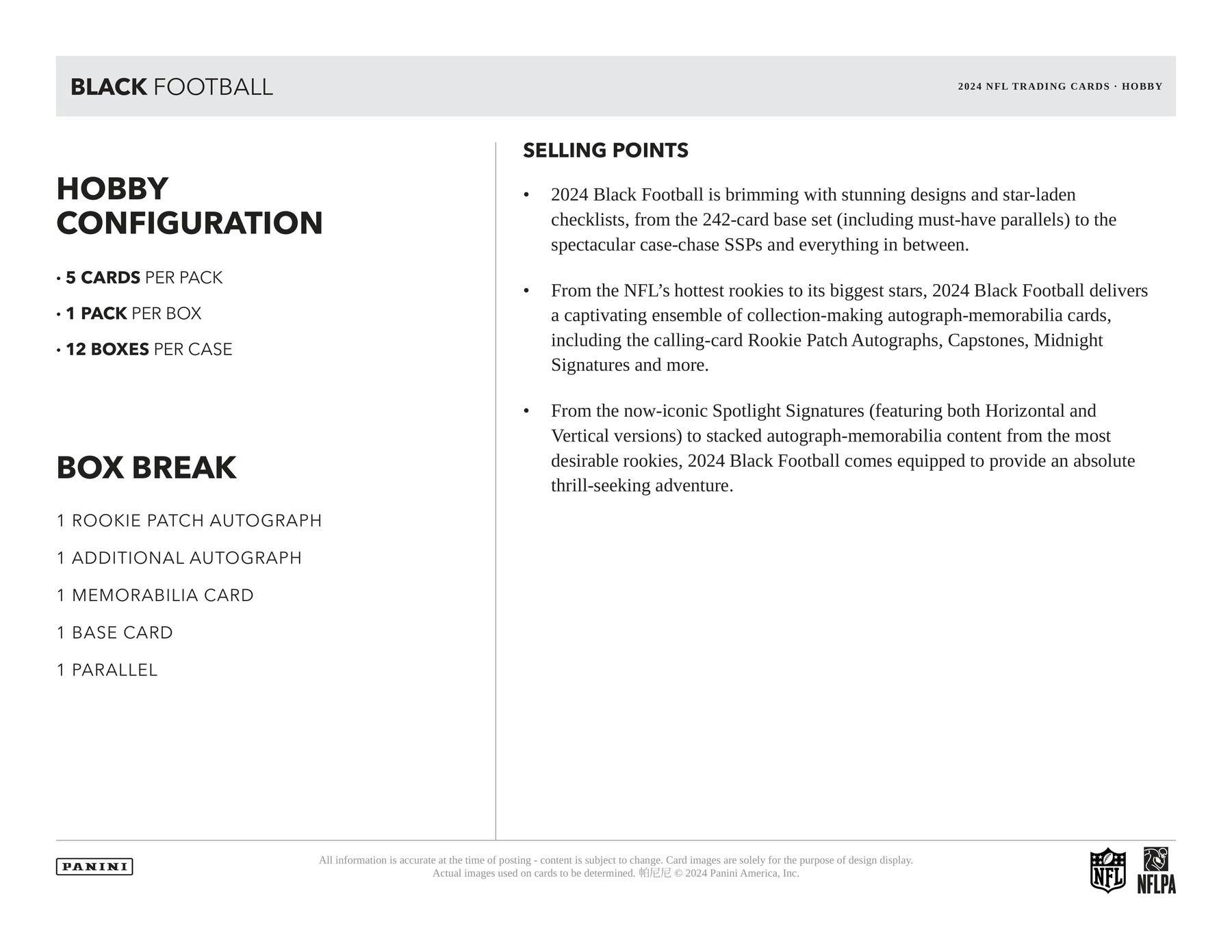 2024 Panini Black Football Hobby Box - Miraj Trading