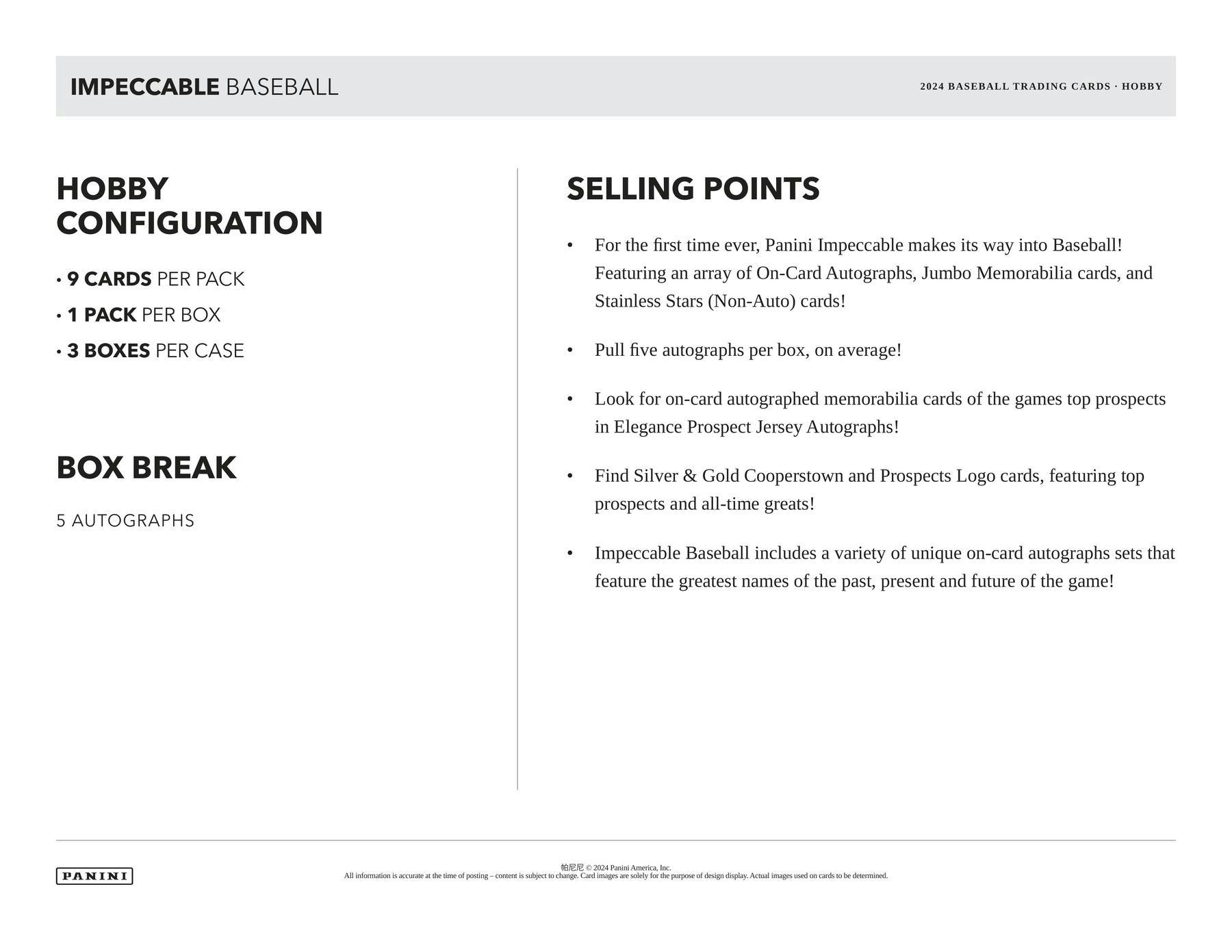 2024 Panini Impeccable Baseball Hobby Box - Miraj Trading