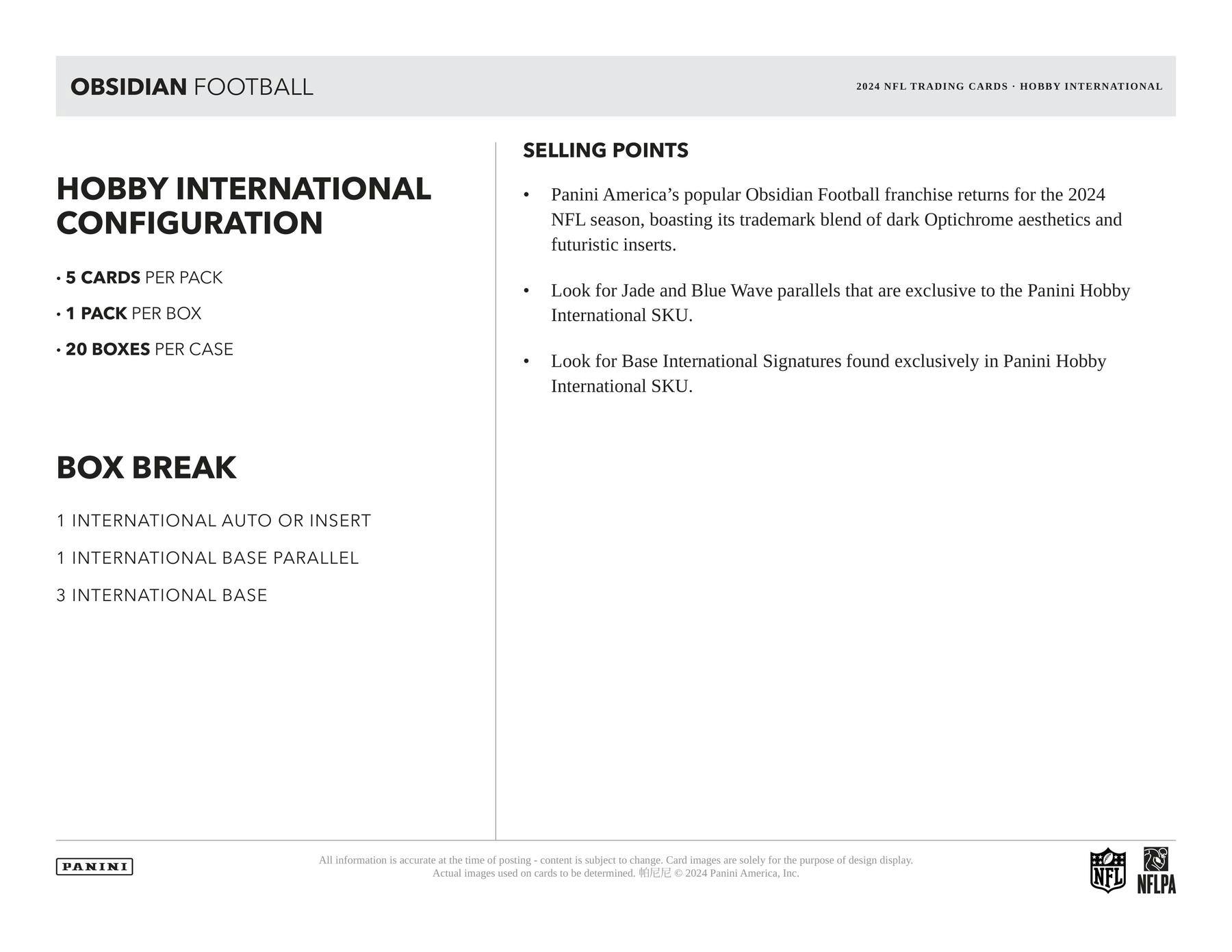 2024 Panini Obsidian Football International Hobby Box - Miraj Trading