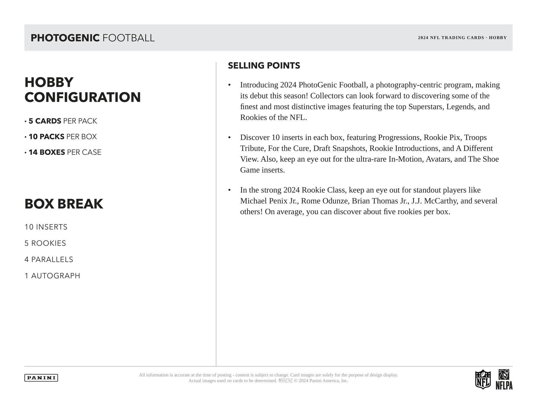2024 Panini Photogenic Football Hobby Box - Miraj Trading