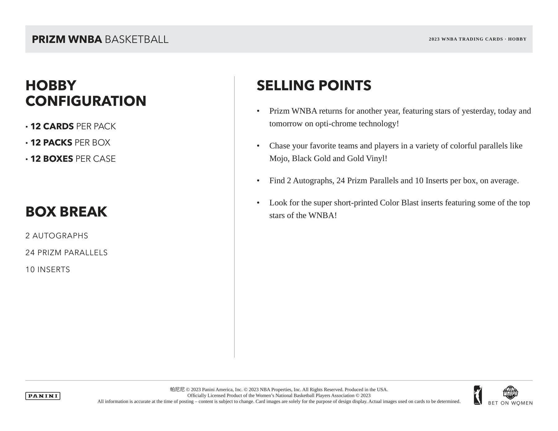2023 Panini Prizm WNBA Basketball Hobby Box - Miraj Trading