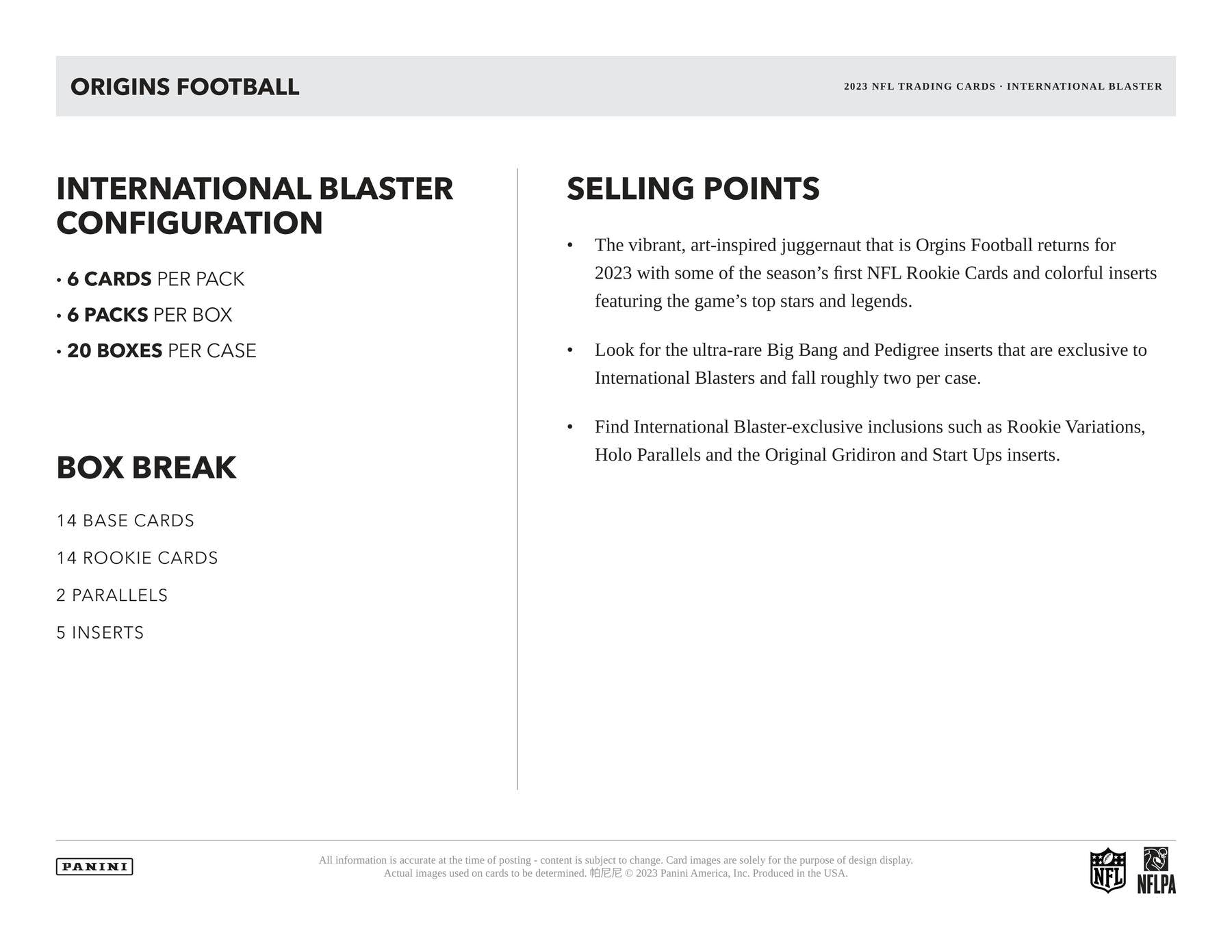 2023 Panini Origins Football International Blaster Box - Miraj Trading