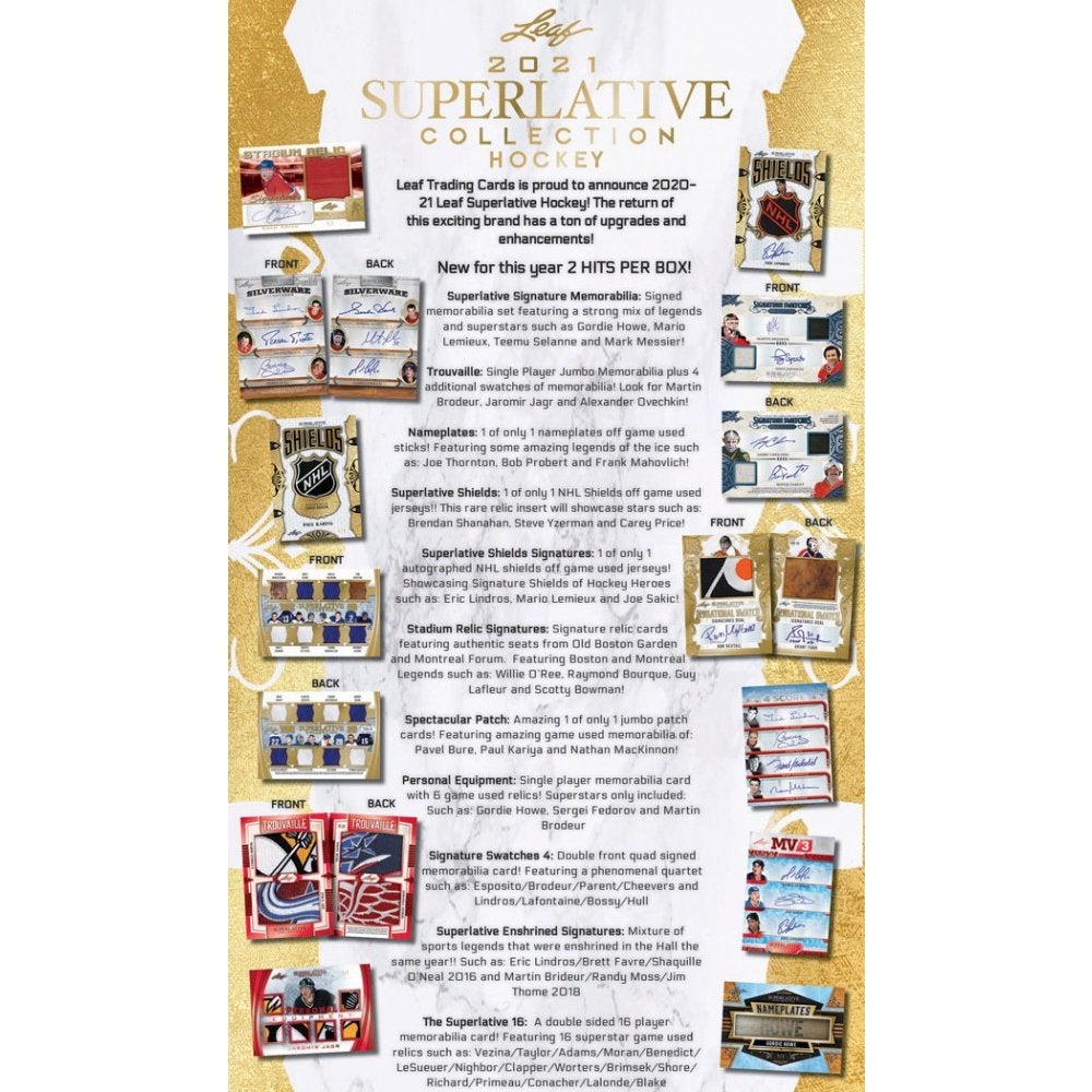 2020-21 Leaf Superlative Collection Hockey Hobby Case (Case of 10 Boxes) (Pre-Order) - Miraj Trading