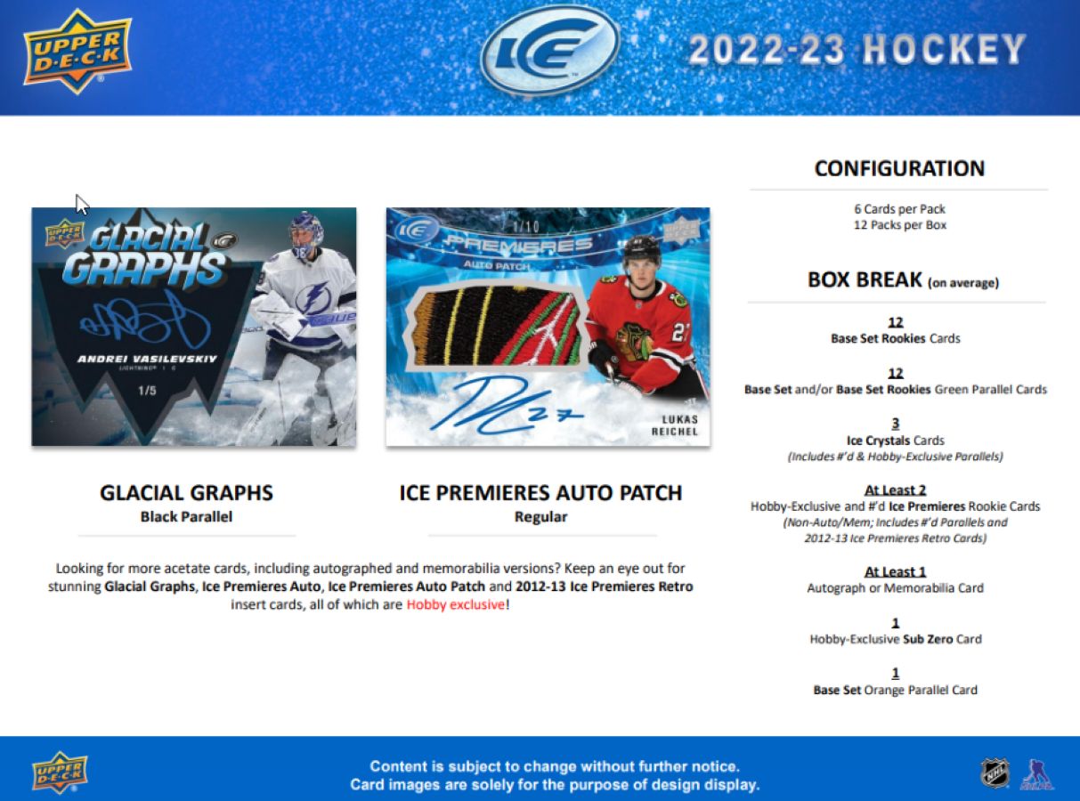 2022-23 Upper Deck Ice Hockey Hobby Box - Miraj Trading