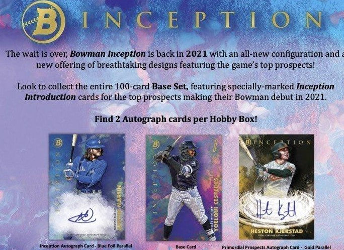 2021 Bowman Inception Baseball Hobby Box (Pre-Order) - Miraj Trading