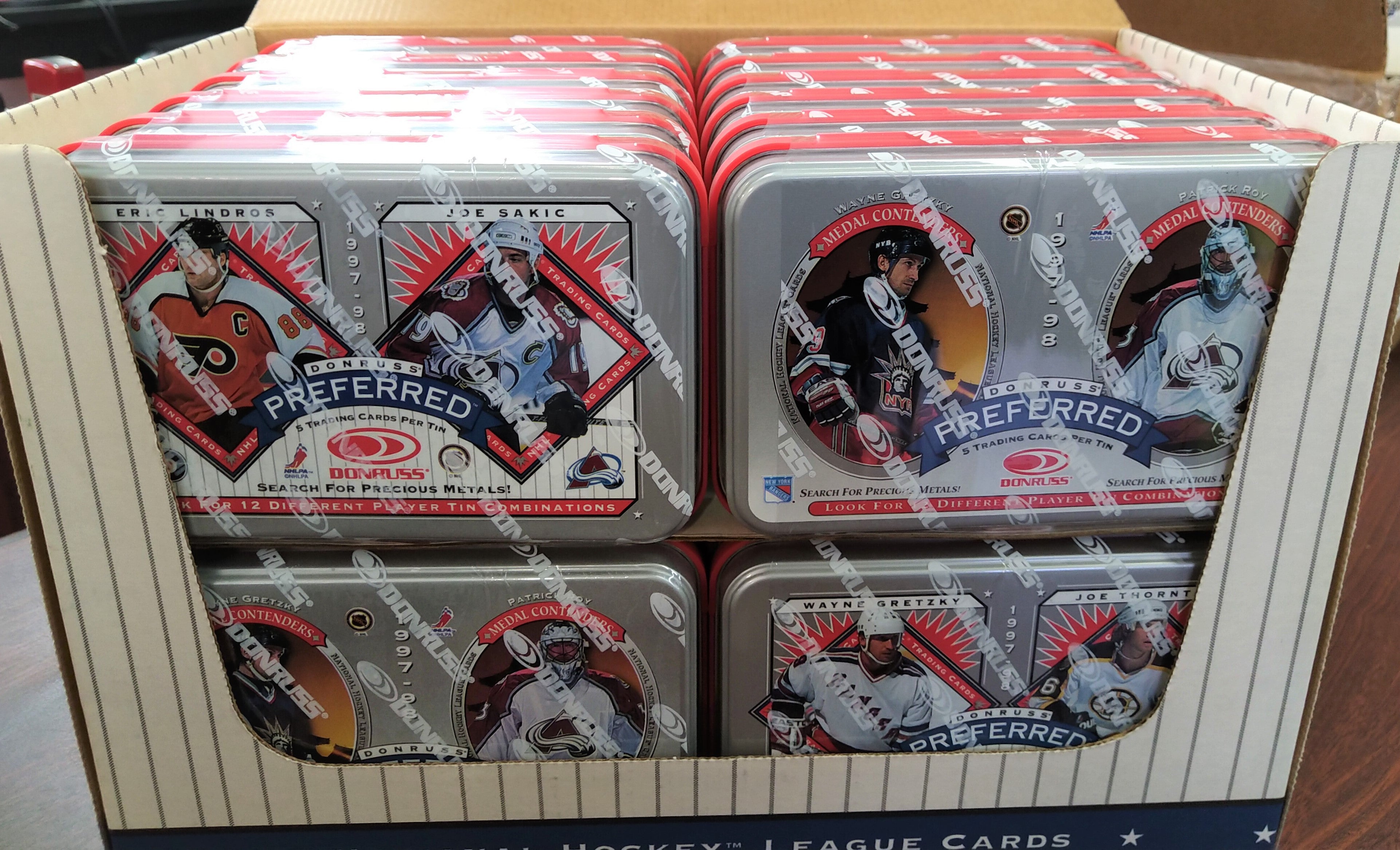 1997-98 Donruss  Preferred Precious Metals Hockey Tin Box (24 tins) - BigBoi Cards