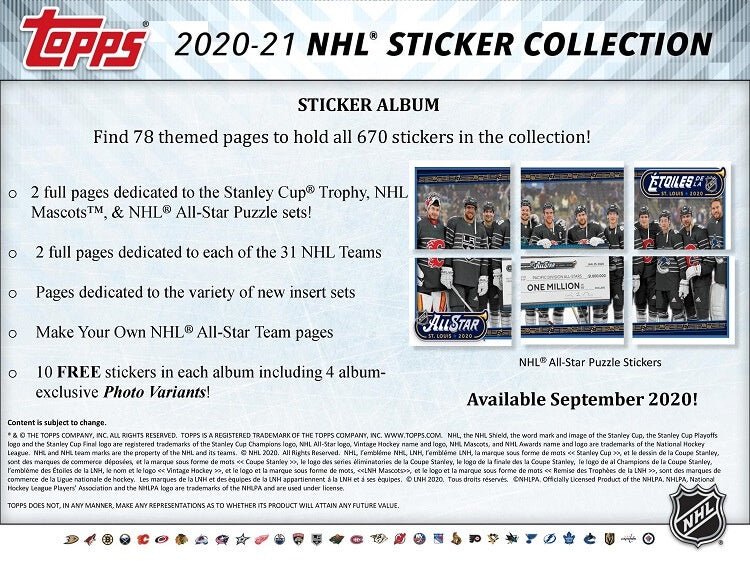 2020-21 Topps NHL Hockey Sticker Album - BigBoi Cards