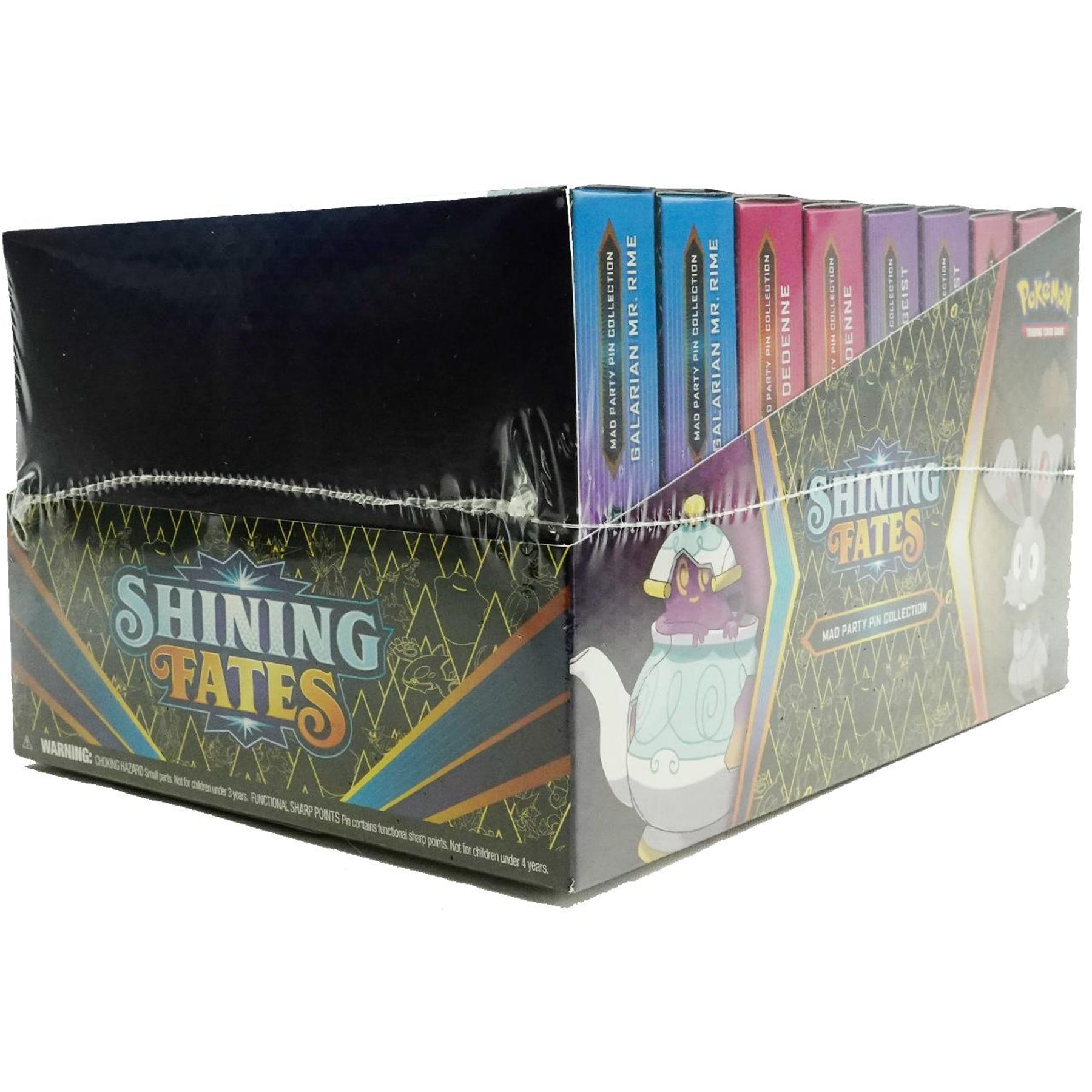 Pokemon Shining Fates Mad Party Pin Collection Display Box (Bunnelby, Dedenne, Galarian Mr. Rime, & Polteageist) - Miraj Trading