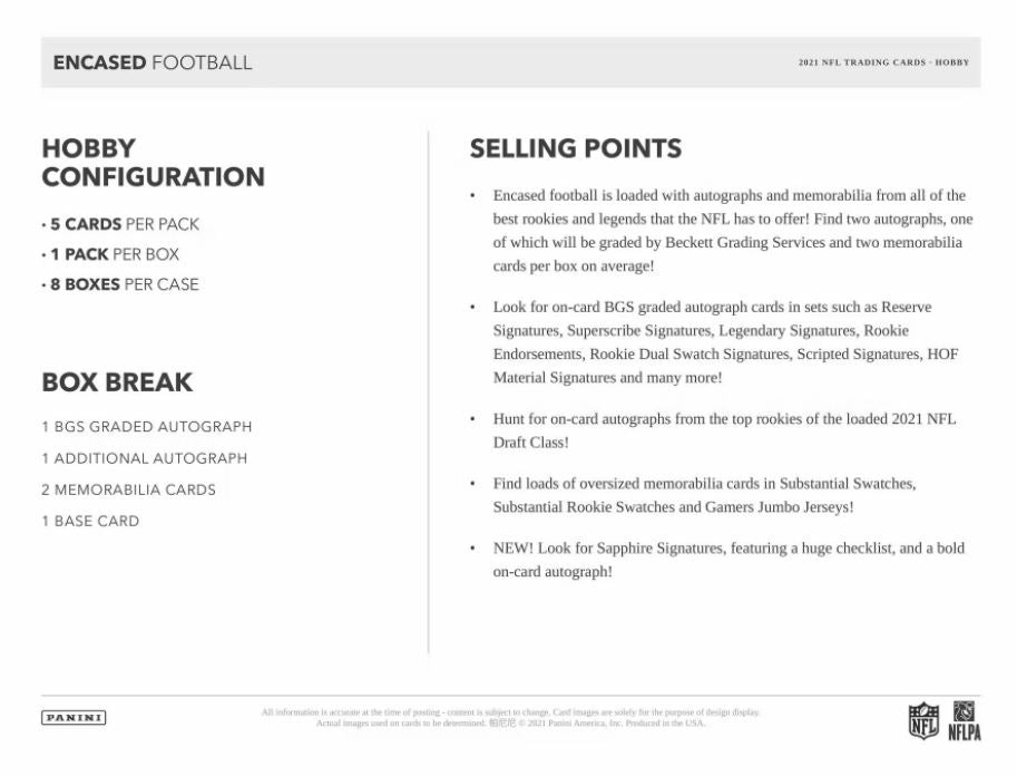 2021 Panini Encased Football Hobby Box - Miraj Trading